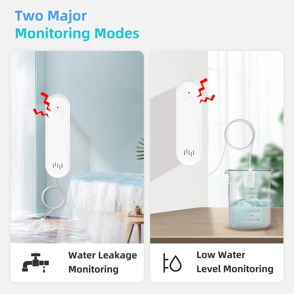 Onenuo Tuya Wifi Slimme Waterleksensor Wateroverloopniveaudetector 80db Geluid Overstroming Lekkage Sensor App Alarm Op Site