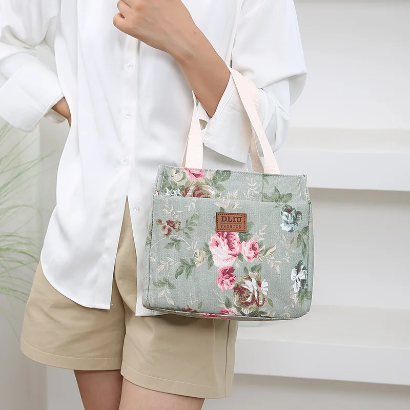 Aesthetic Floral Print Lunch Bag, Insulated Large Capacity Bento Bag, Thermal Cooler Handbag For School, Work, Travel & Picnic