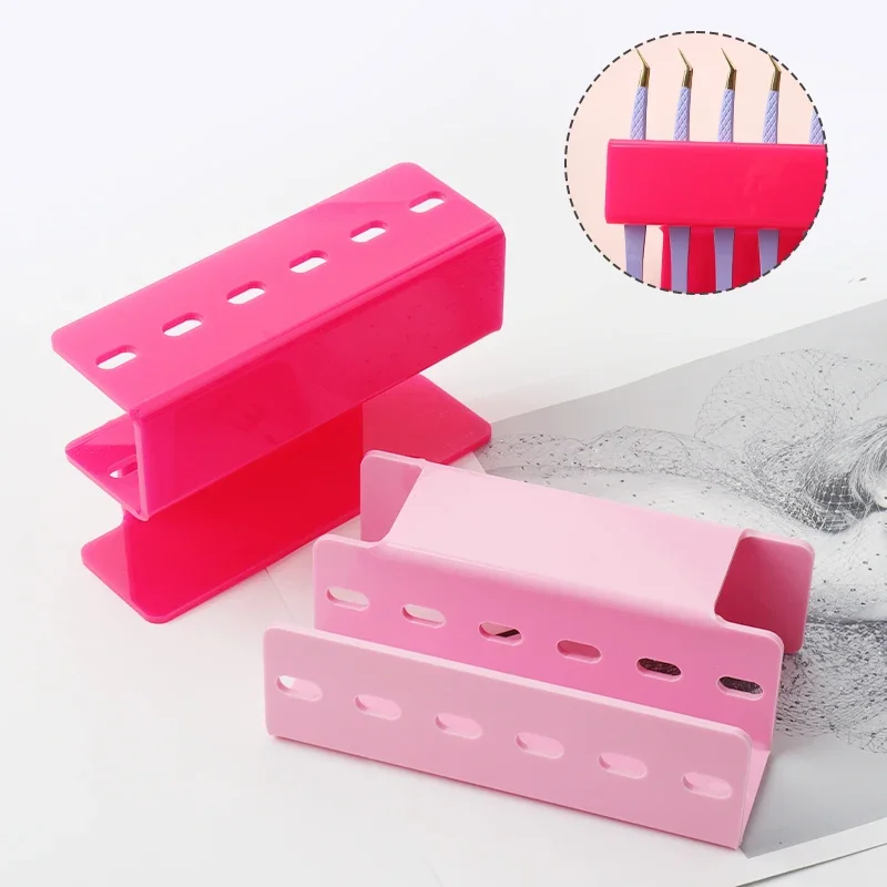 Estante de almacenamiento de pinzas de pestañas acrílicas de 6 agujeros, práctico soporte para pinzas, estante para sujetar extensiones de pestañas, herramientas de maquillaje de belleza para tatuaje