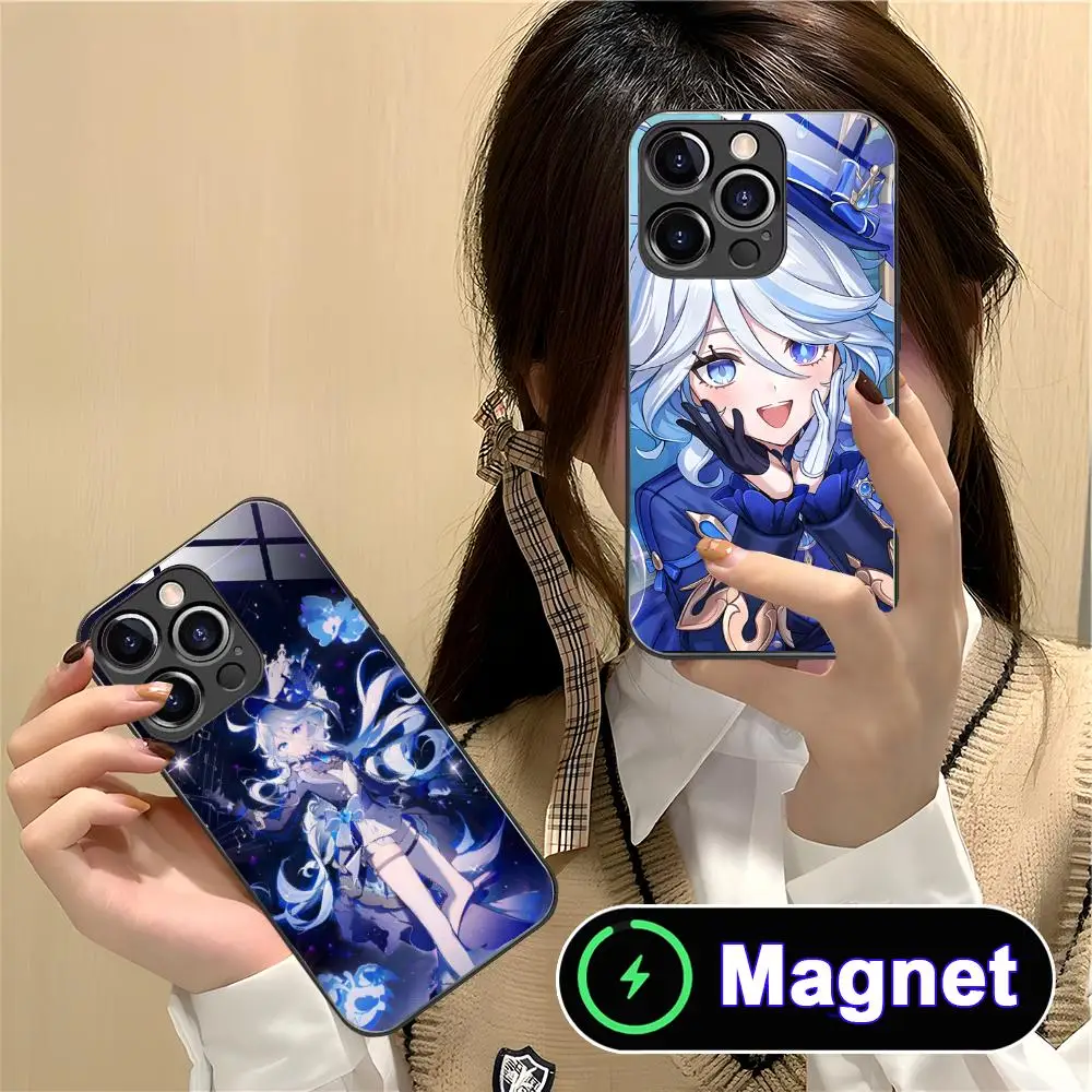 

Game GI Furina Phone Case for iPhone 17 16 15 14 13 12 11 Air Pro Max Plus Mini Glass Magnet Cover