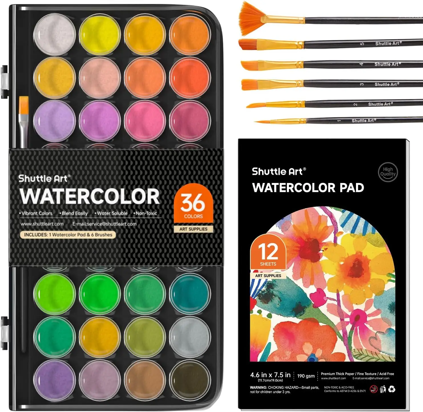 

43-Piece Watercolor Set with 36 Colors, 6 Brushes & Pad for Artists, Beginners & Kids
