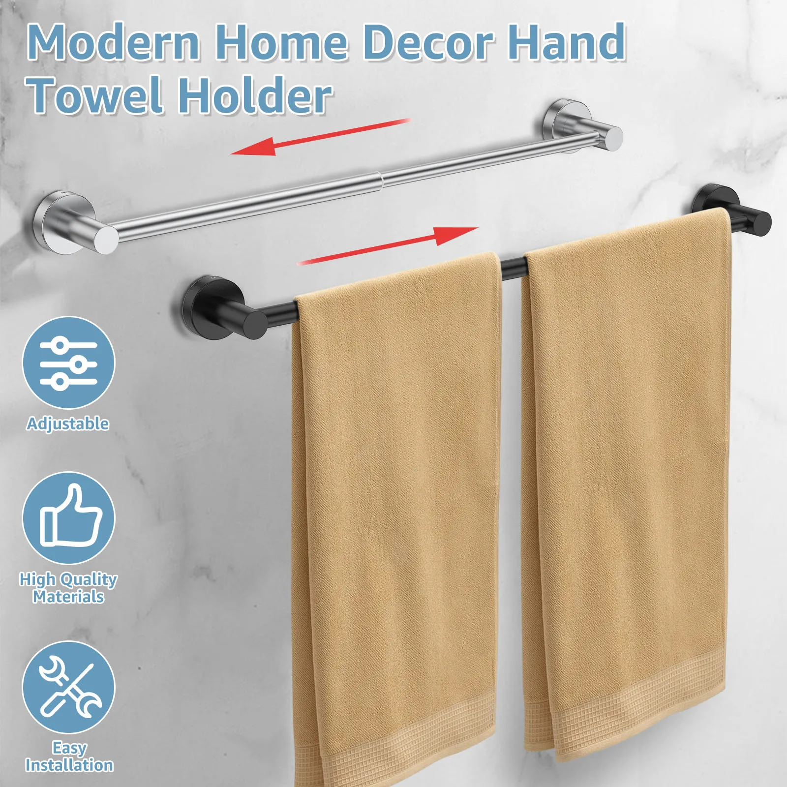 

63cm Adjustable Towel Bar Retractable Stainless Steel Rustproof Wall-mounted Towel Holder for Bathroom Kitchen Accessories New