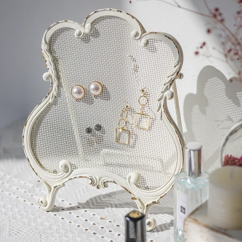 Retro Earring Holder Display French Style Tabletop Stand Organizer Rustic Butterfly Pearl