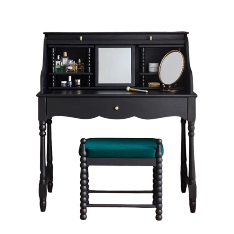 Adult Aesthetic Vanity Tables Simple Sliding Flip Black Mirror Drawers Dressers Makeup Desk Chair Coiffeuse De Chambre Furniture