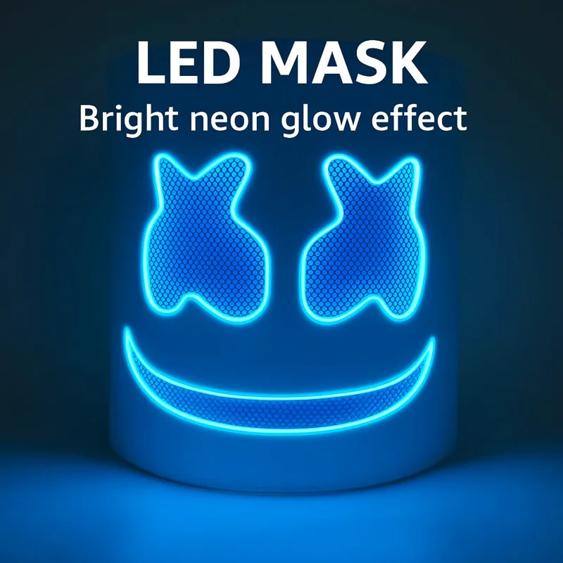 

Marshmallow DJ LED Light Up Mask Full Face Neon Helmet For Halloween Cosplay Rave Party Music Festival Prop
