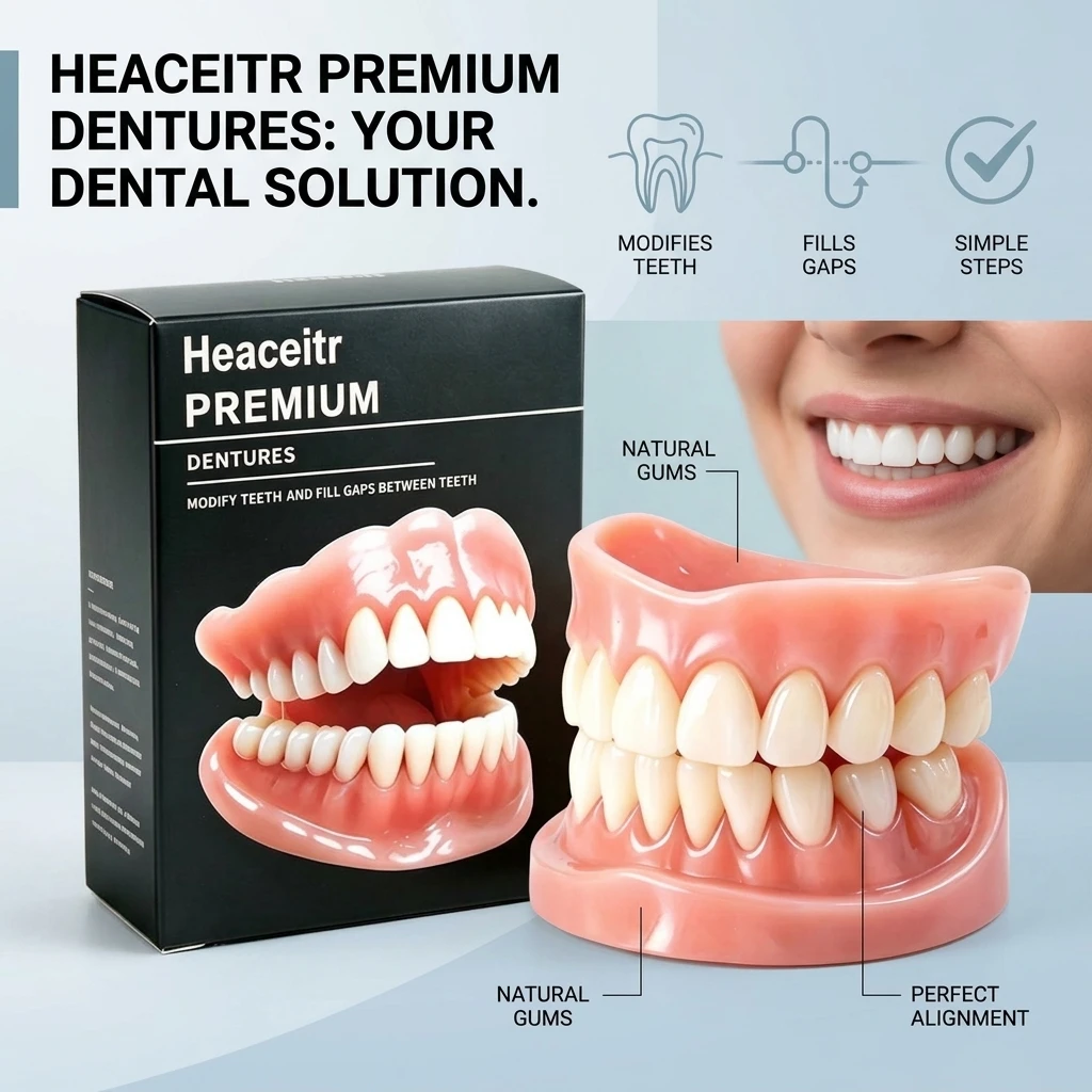 Realistic Silicone Full Dentures Kit Upper & Lower Soft Comfort Natural False Teeth for Seniors Temporary Solution