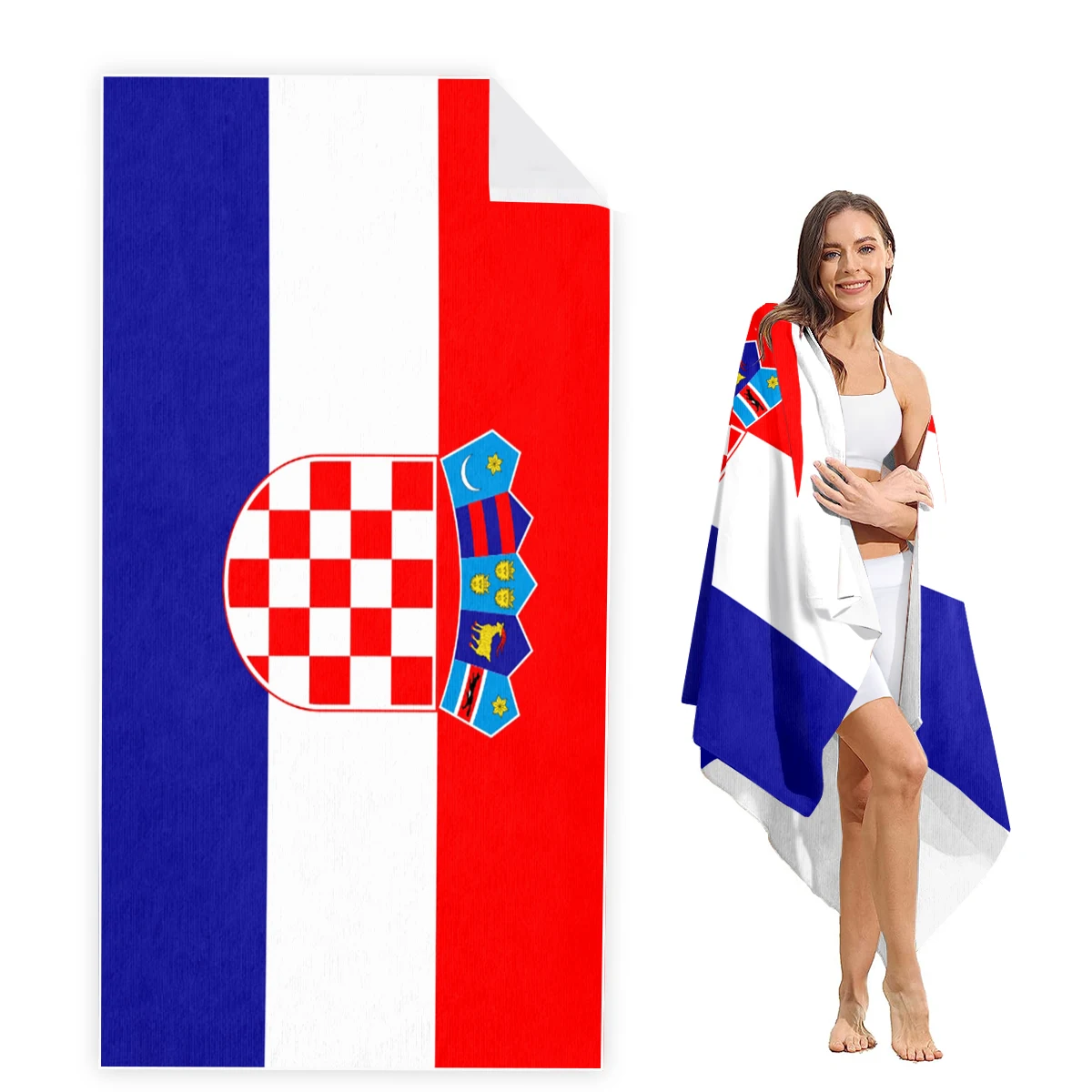 Croatia Beach Towel Oversized,Super Absorbent Sand Free Thick Microfiber Beach Towel,Beach Towels for Kids,Men,Women