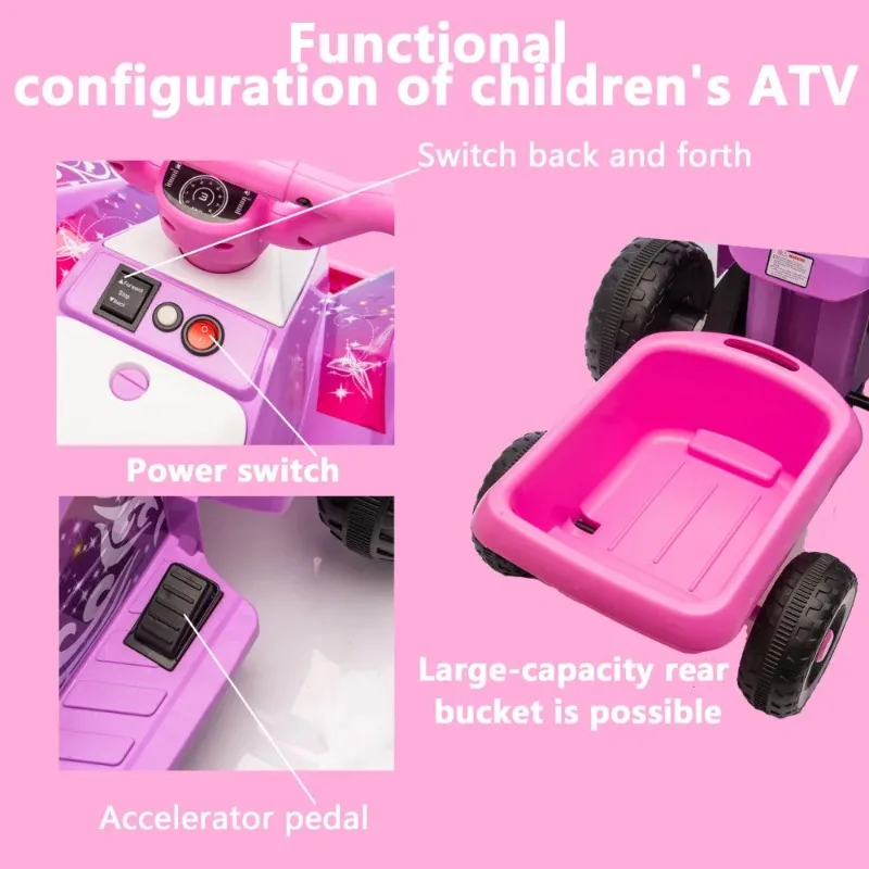 6V elektrisch kindervoertuig op batterijen, 4 wielen, grote stoel, elektrisch rijspeelgoed Beste cadeaus voor kinderen van 3-6 jaar oud (ROZE)