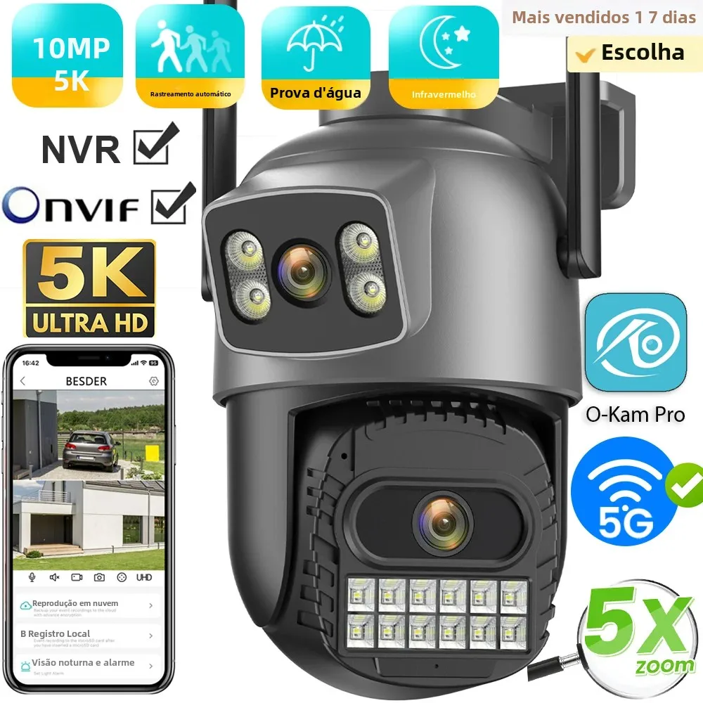 10mp 5k câmera ip proteção de segurança wifi ptz lente dupla 5g hd câmera de vigilância ao ar livre detecção humana rastreamento noite vison
