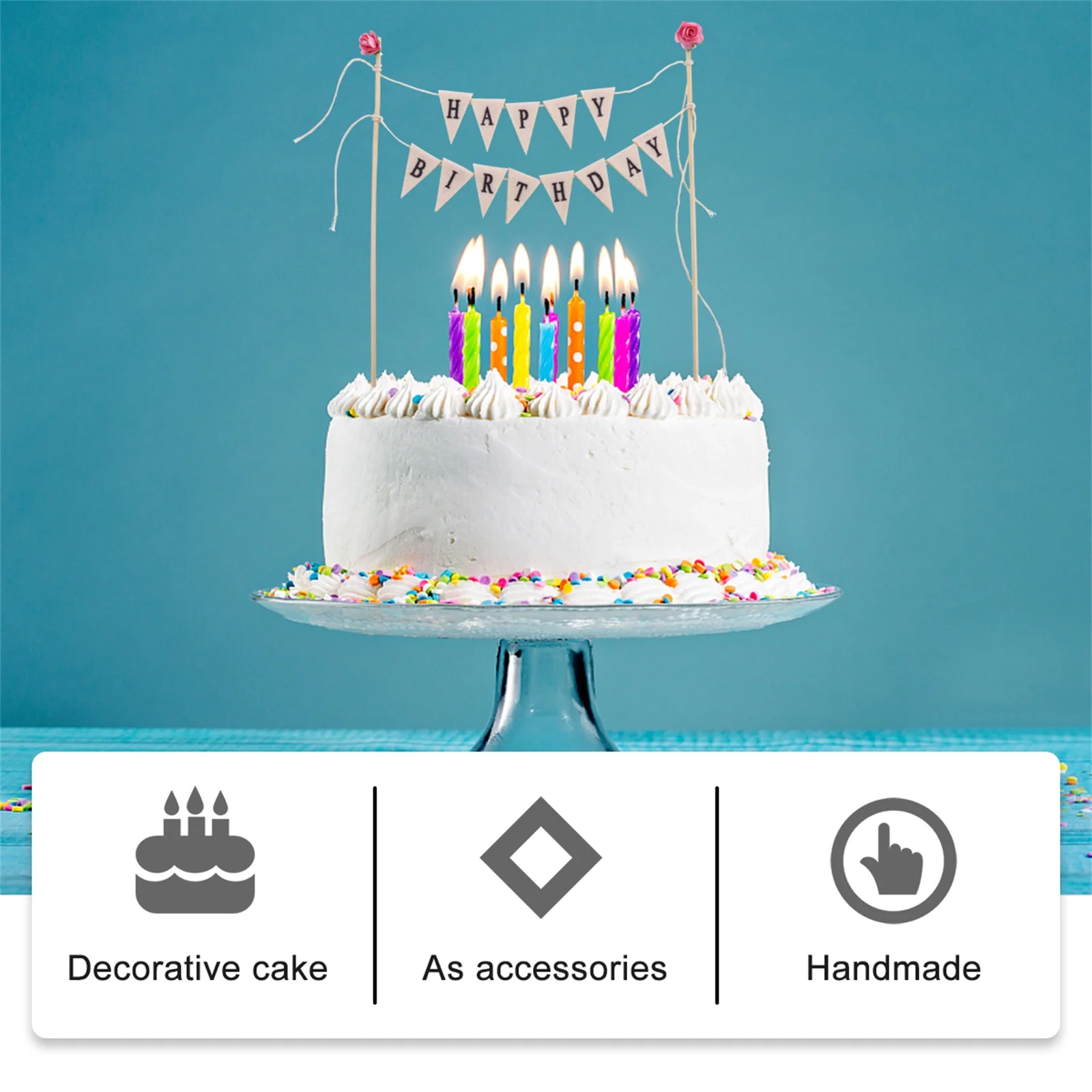 

Cake Flags Decor Wooden Fabric Picks Birthday Cupcake Topper Dessert Decorations Pink Creative Fun Tiered Cakes Donut