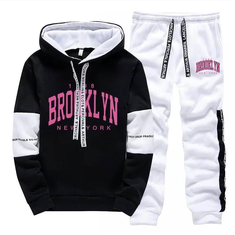 Black White Women's Tracksuit Hot Sales Casual Hooded Sweatshirts Outdoors Sports Jogging Clothing Versatile Single Hoodie Pants