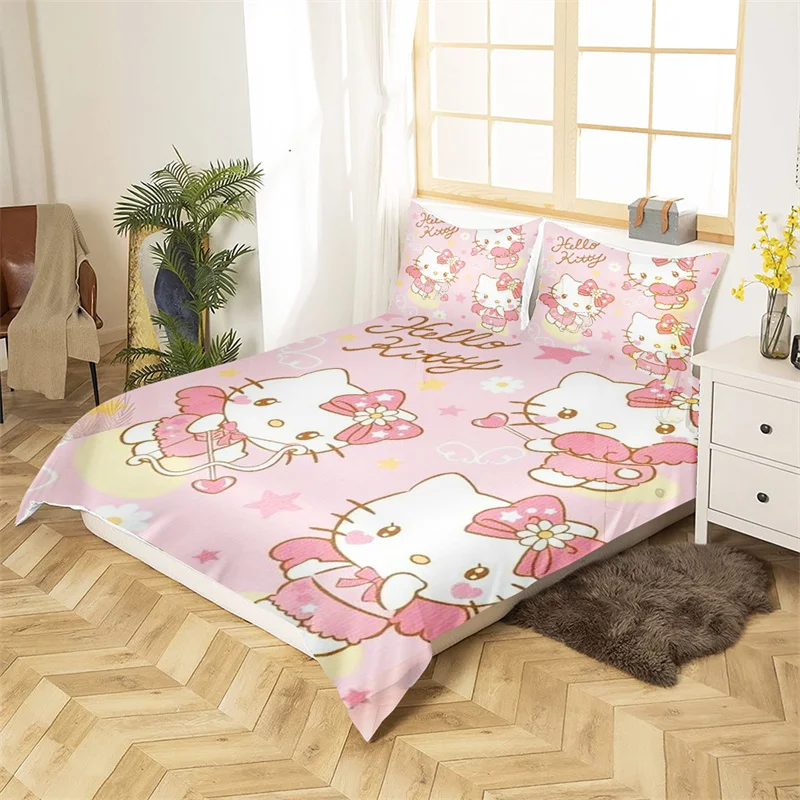 Dekorasi kamar anak Universal, gambar kartun Anime 3D Digital Printing Hello Kitty warna-warni selimut pola kartun Universal