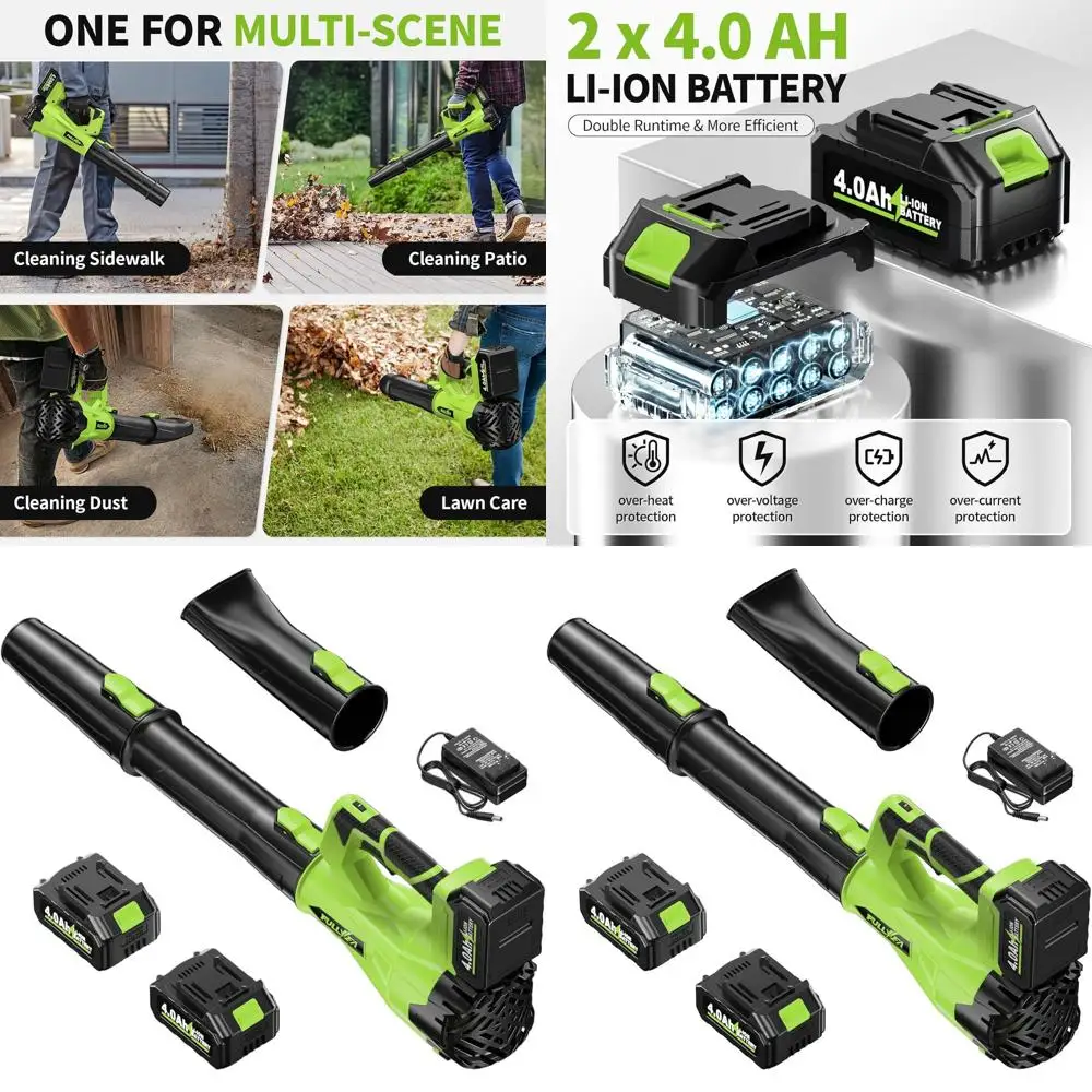 

Cordless Leaf Blower 500CM/150MPH, 6-Speed Electric Leaf Blower with 2x4.0Ah Batteries and 3 Tubes for Patio, Yard, Garage, Lawn