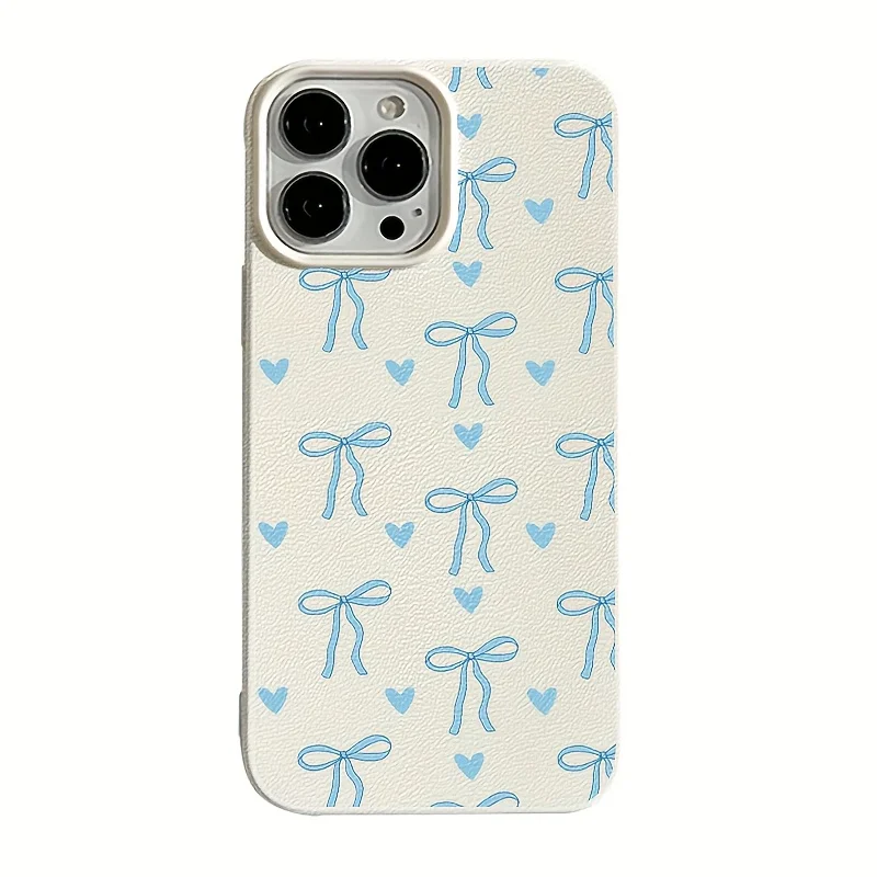 

A Blue Bow Tie And Heart Pattern phone case for Iphone 17 Pro Max/17/16 Pro/15/14/13/12/11