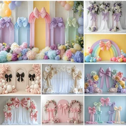 Colourful Satin Bows Curtains Backdrops Kids Adult Photography Child Baby Birthday Cake Smash Props Backgrounds