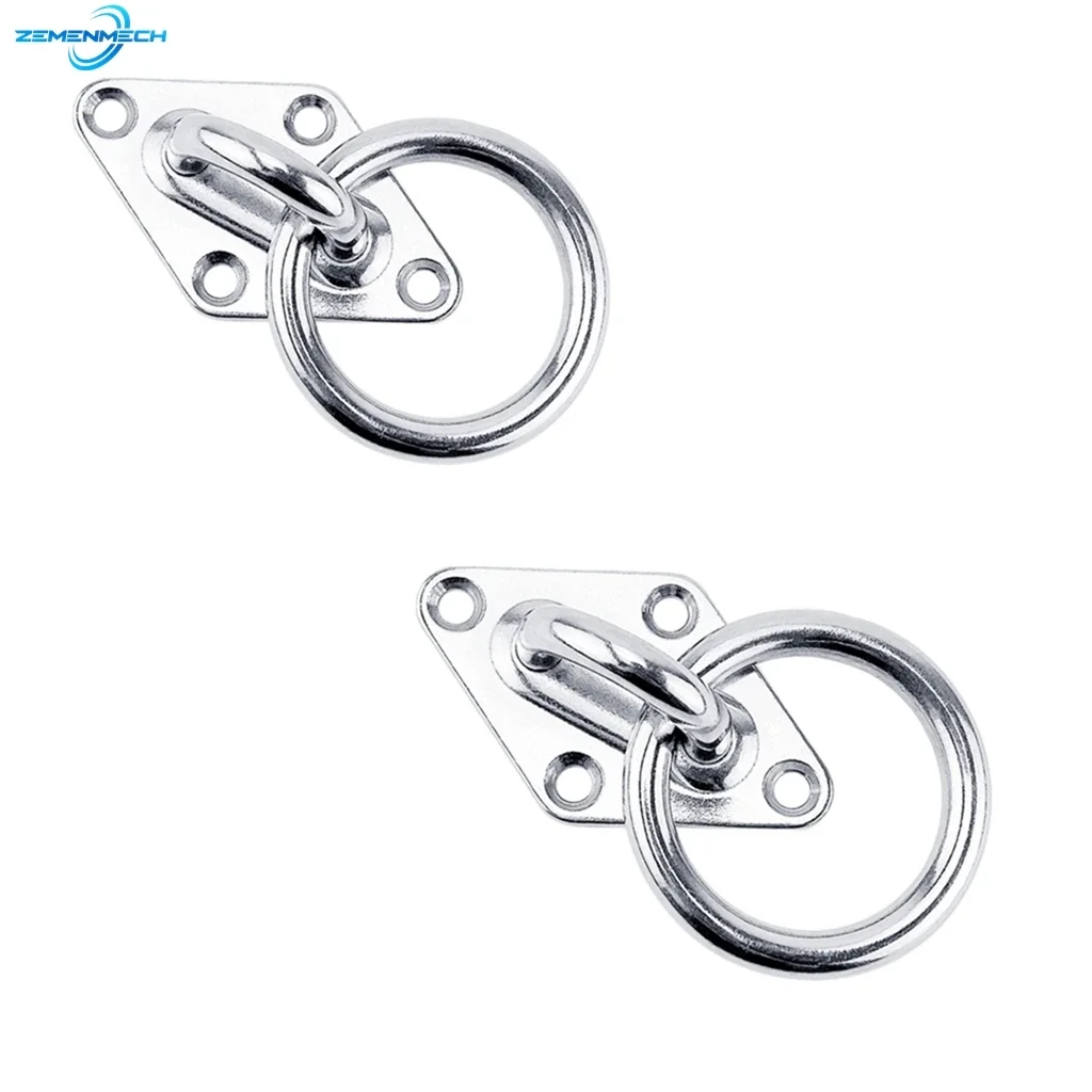 2PCS Diamond Pad Eye Plate Boat Marine Mooring Ring Ceiling Wall Mount Base Hook Strap Tie Down Yoga Accessories Stainless Steel