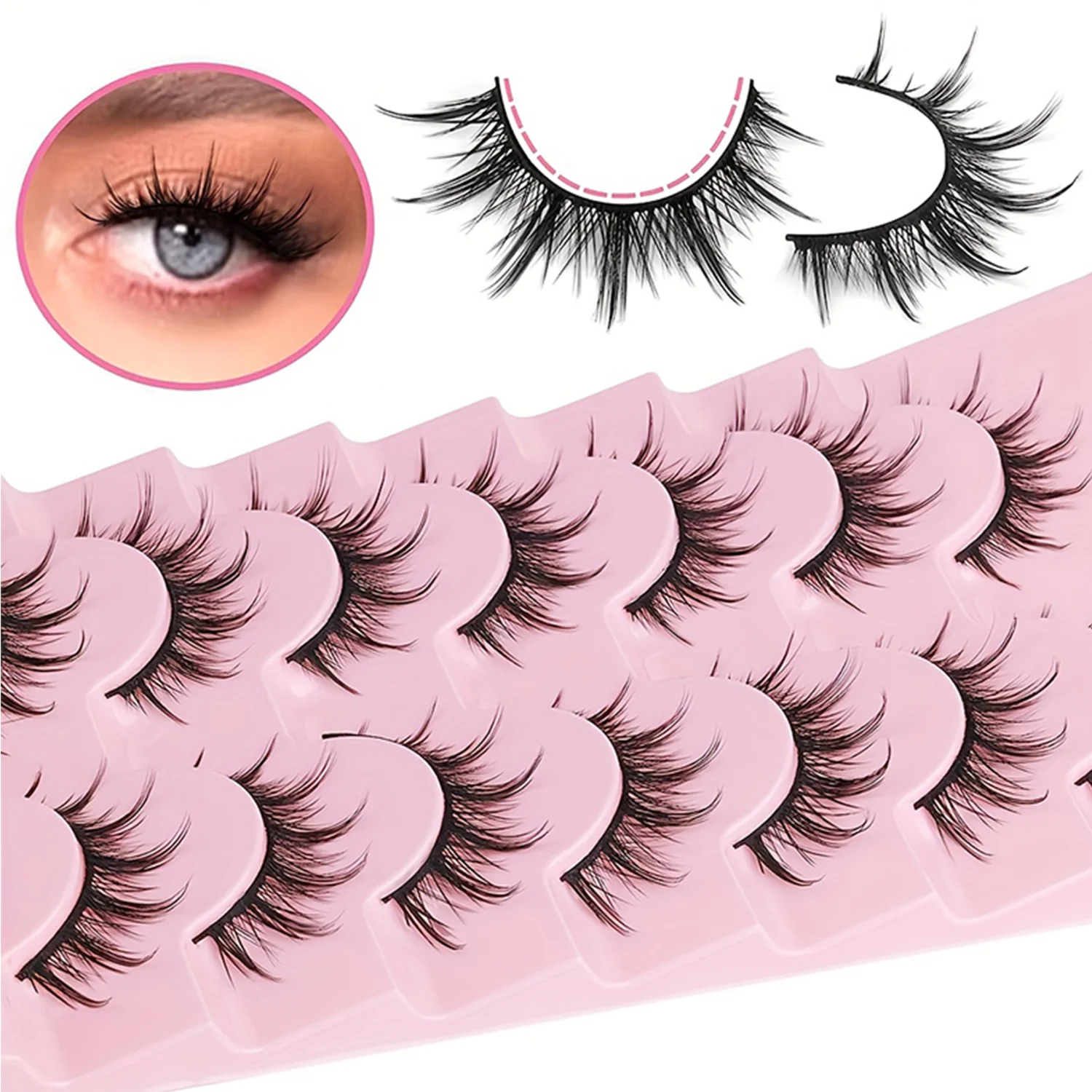 Natural Look False Eyelashes Anime Wispy Fluffy Spiky 3D Volume Eyelashes Pack Korean Japanese Asian Cosplay 7 Pairs