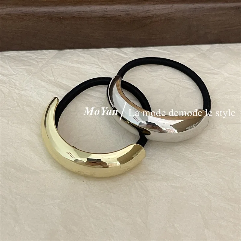 Alloy Ring-shaped Semi Bent Hair Ring Hair Bands Women Golden Color Hair Ties High Elastic Headband Girl Headdress Accessories