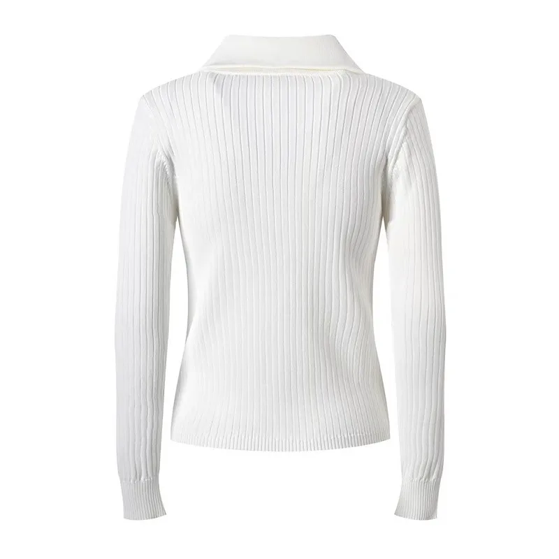 Suéter de malha vintage elegante feminino, manga longa, botões dourados, tops de malha, macacões chiques de senhoras, cardigans para outono, 2024