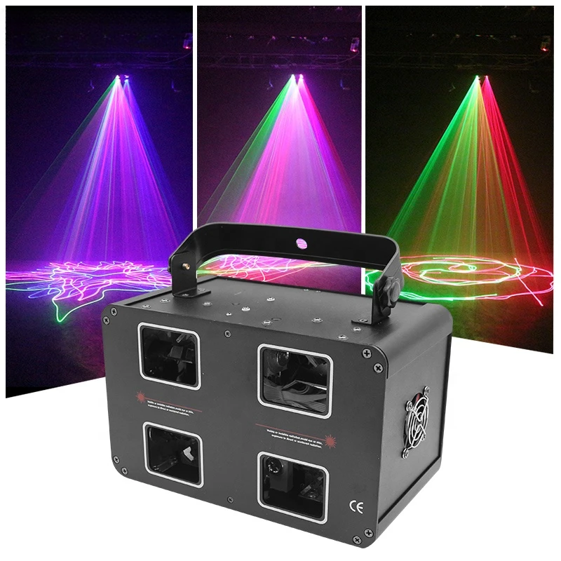 Mini Projecteur Laser Dj pour Club, 4 Têtes, 4 Yeux, 4 Trous, RVB + Jaune, Double Couche, Document Complet