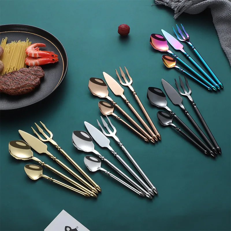 4Pcs Stainless Steel Flatware Set Premium 304SS Steak Knife Fork Spoon Creative Dinning Tableware Cutlery Set