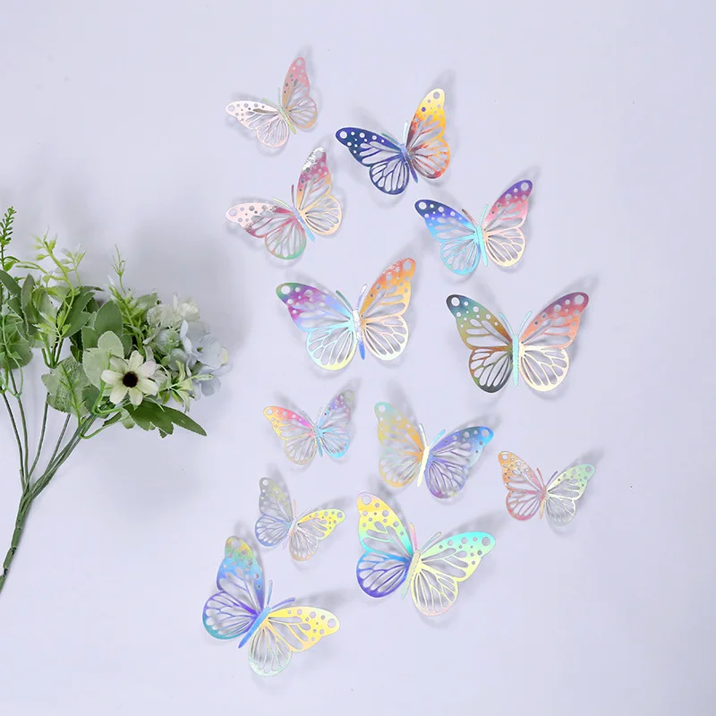 12 pcs/set 3D wall stickers hollow butterfly for kids rooms home wall decor DIY fridge stickers room decoration