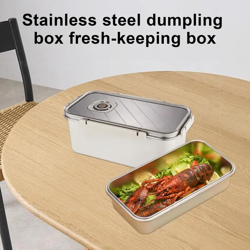 Stainless Steel Dumpling Box Refrigerator Food Container Freezer Organizer Stainless Steel Fruit Bin With Lid Kitchen Accessory