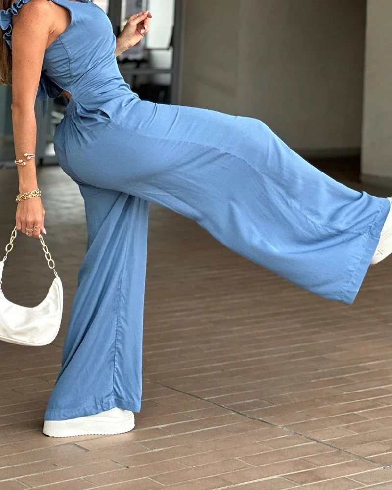 2025 Primavera Spaghetti Strap Mujer Mono Casual Bolsillo Con cordones Mamelucos