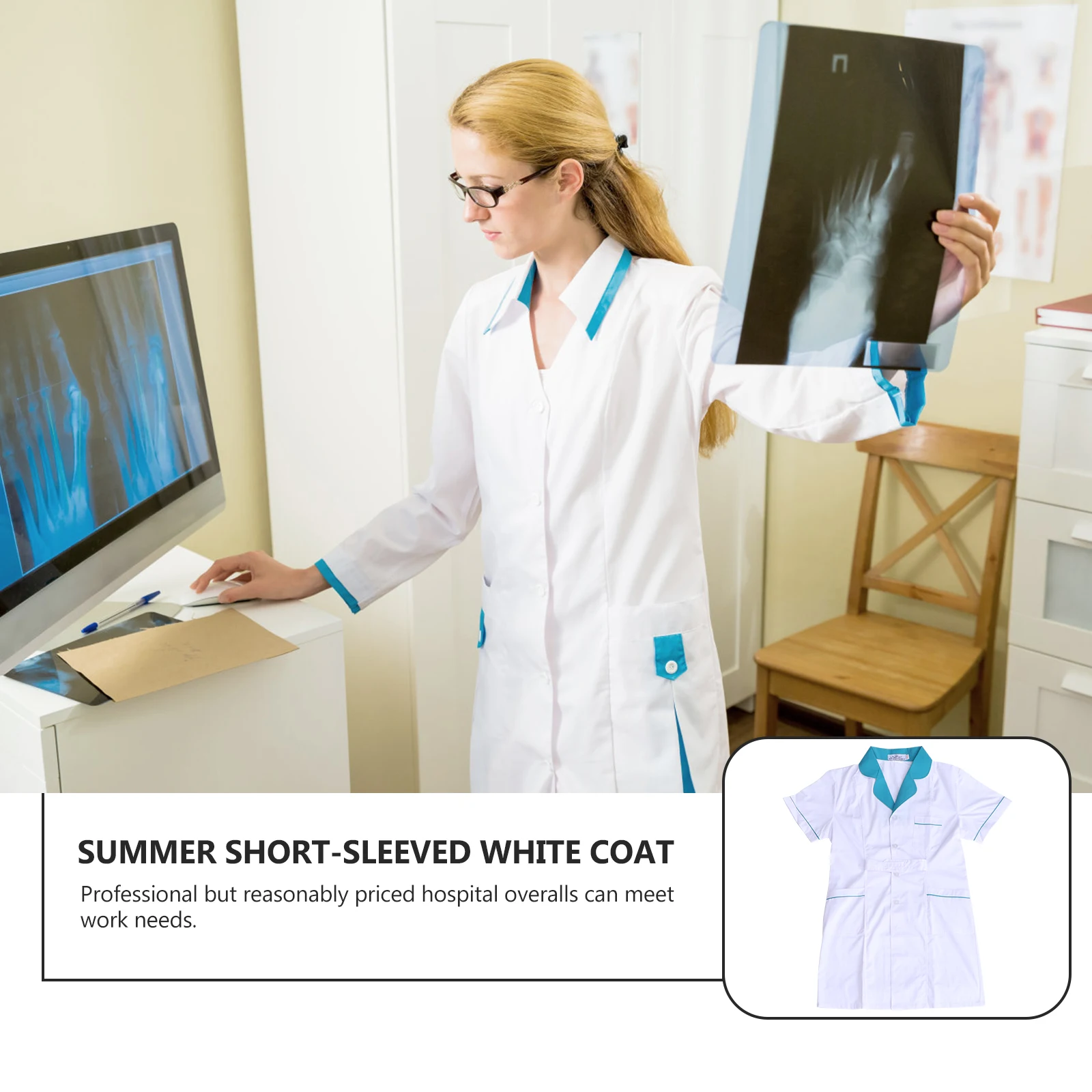 

Short Sleeve White Coat Nurse Uniform Lightweight Classic Pockets Comfortable Easy Wear Women Men Hospital Clinic Lab Use