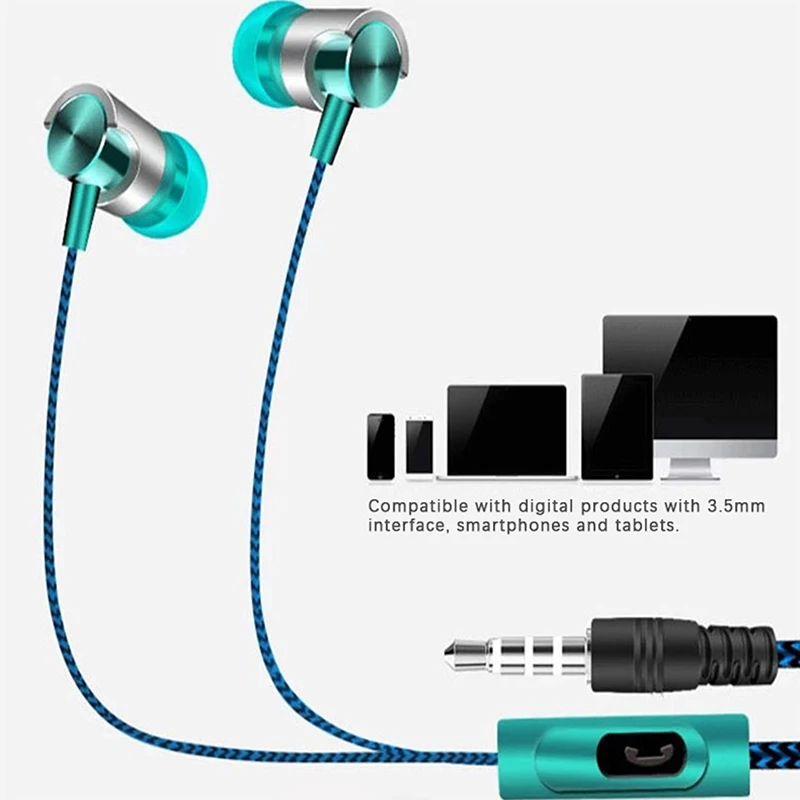 3.5mm In-Ear Stereo Earbuds Earphone Wired Nylon Weave Cable Earphone Headset With Mic For Mobile Phone Computer