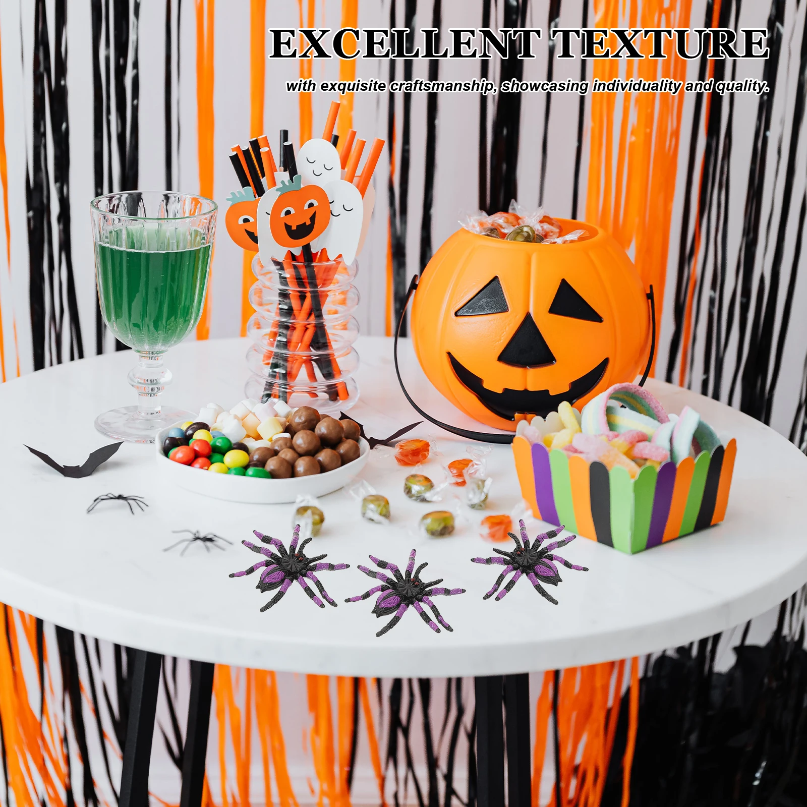 20 pçs decorações de aranha de halloween roxo amarelo verde ange diy artesanato festa assustador aranhas falsas plástico pendurado nament