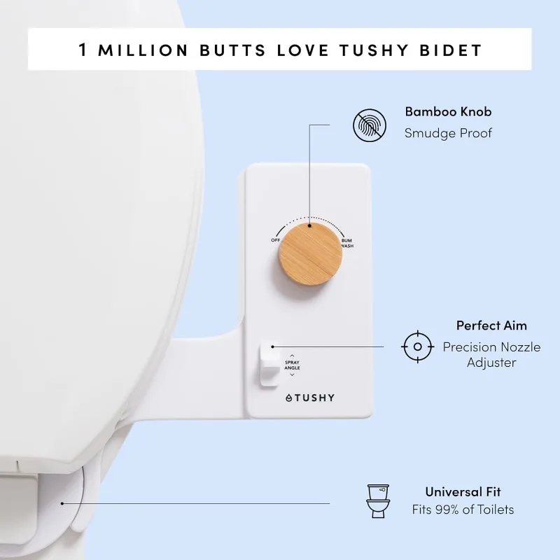 Tuzy perlengkapan kursi Toilet 3.0 Bidet klasik, semprotan air pembersih sendiri non-listrik dengan nosel tekanan air yang dapat disesuaikan