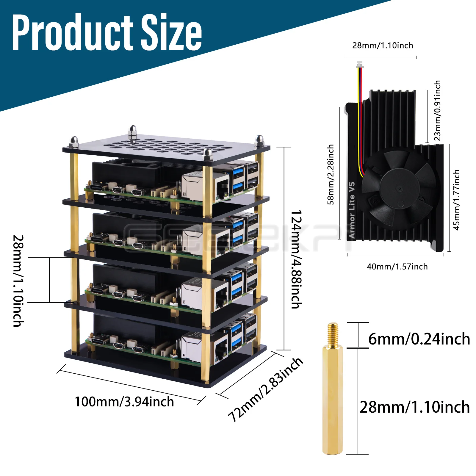 Imagem -06 - Geeekpi-case Acrílico com Dissipador Armadura Lite v5 Raspberry pi Camadas