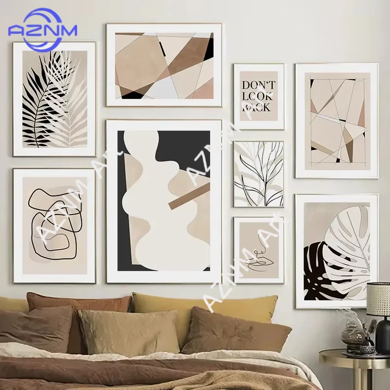 1 Stück Moderne Abstrakte Linienkunst Leinwand Mädchen Blätter Geometrie Nordische Wandkunst Poster Drucke für Wohnzimmerdekoration