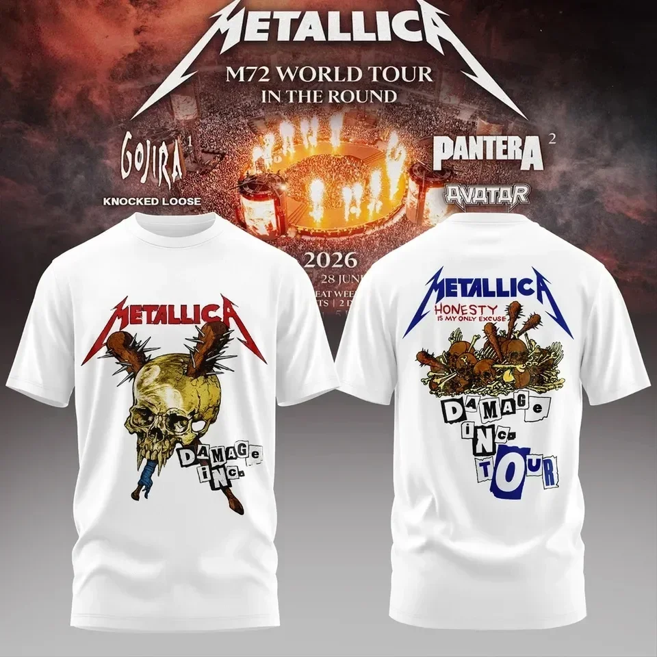 2026 Metallica Damage Inc Familien-Matching-Outfits Weißes T-Shirt für Männer und Frauen M72 World Tour Heavy Metal Rock Kurzarm Y2K Tees – Detail 1