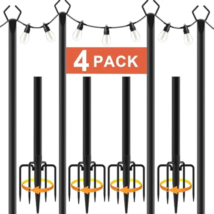 

Набор из 4 уличных гирляндных фонарей с кронштейнами для забора, металлическая подставка для террасы заднего двора
