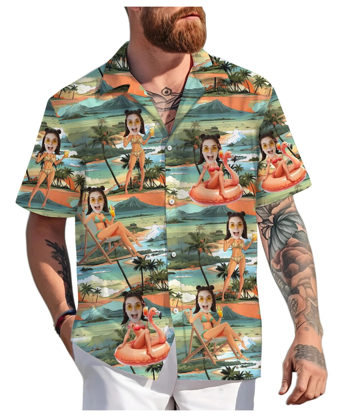 

Гавайская рубашка с лицом подруги по индивидуальному заказу, забавные персонализированные рубашки на пуговицах с 3D принтом, пляжные рубашки с короткими рукавами и лацканами, блузки «сделай сам»