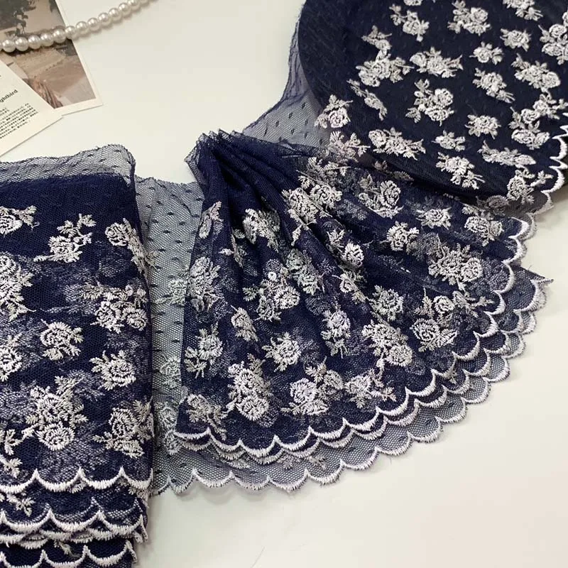 

20 ярдов темно-синяя вышивка с кружевной отделкой, нижнее белье, юбка, подол, нижнее белье, шитье, ремесло, сделай сам, ткани для одежды, кружево