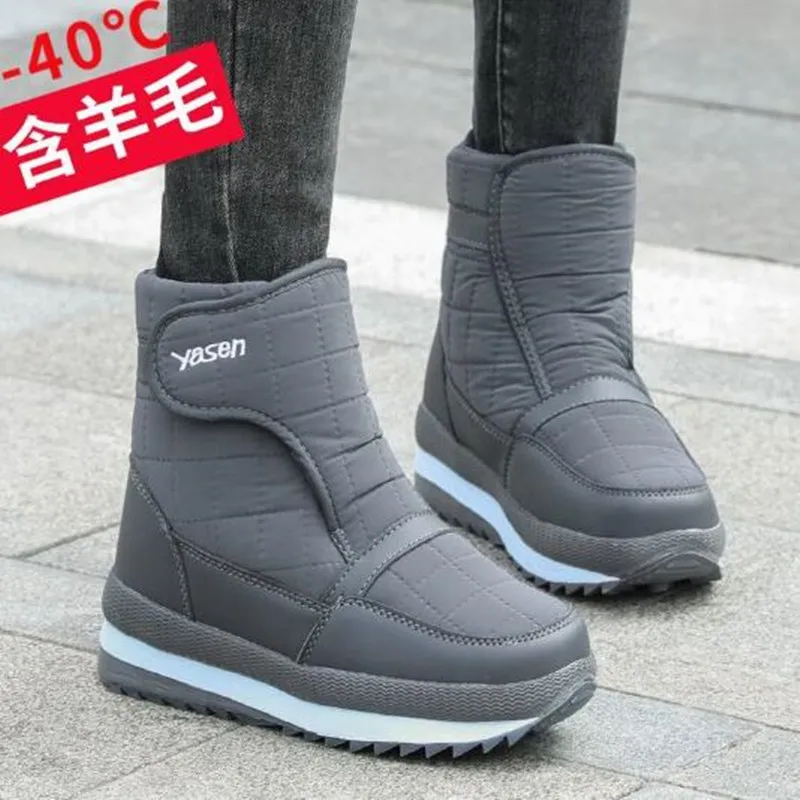 النساء عدم الانزلاق الشتاء الثلوج الأحذية في الهواء الطلق أحذية منصة للنساء الدافئة حذاء من الجلد القطن مبطن أحذية بوتاس دي Mujer حجم كبير #6