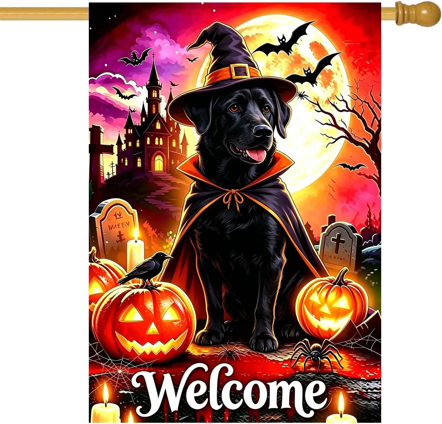 Large Halloween Garden Flags for Outside 28 x 40 Double Sided | Large Burlap Seasonal Pumpkin Welcome Black Lab Dog Hallowee llp