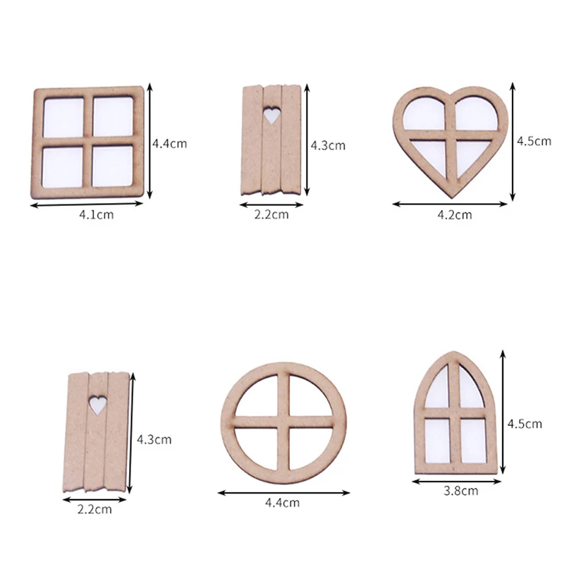 6 stücke 1:12 Puppenhaus Hohlen Holz Fenster Tür Spielzeug Weihnachten garten Zubehör DIY Puppenhaus Miniatur Zubehör