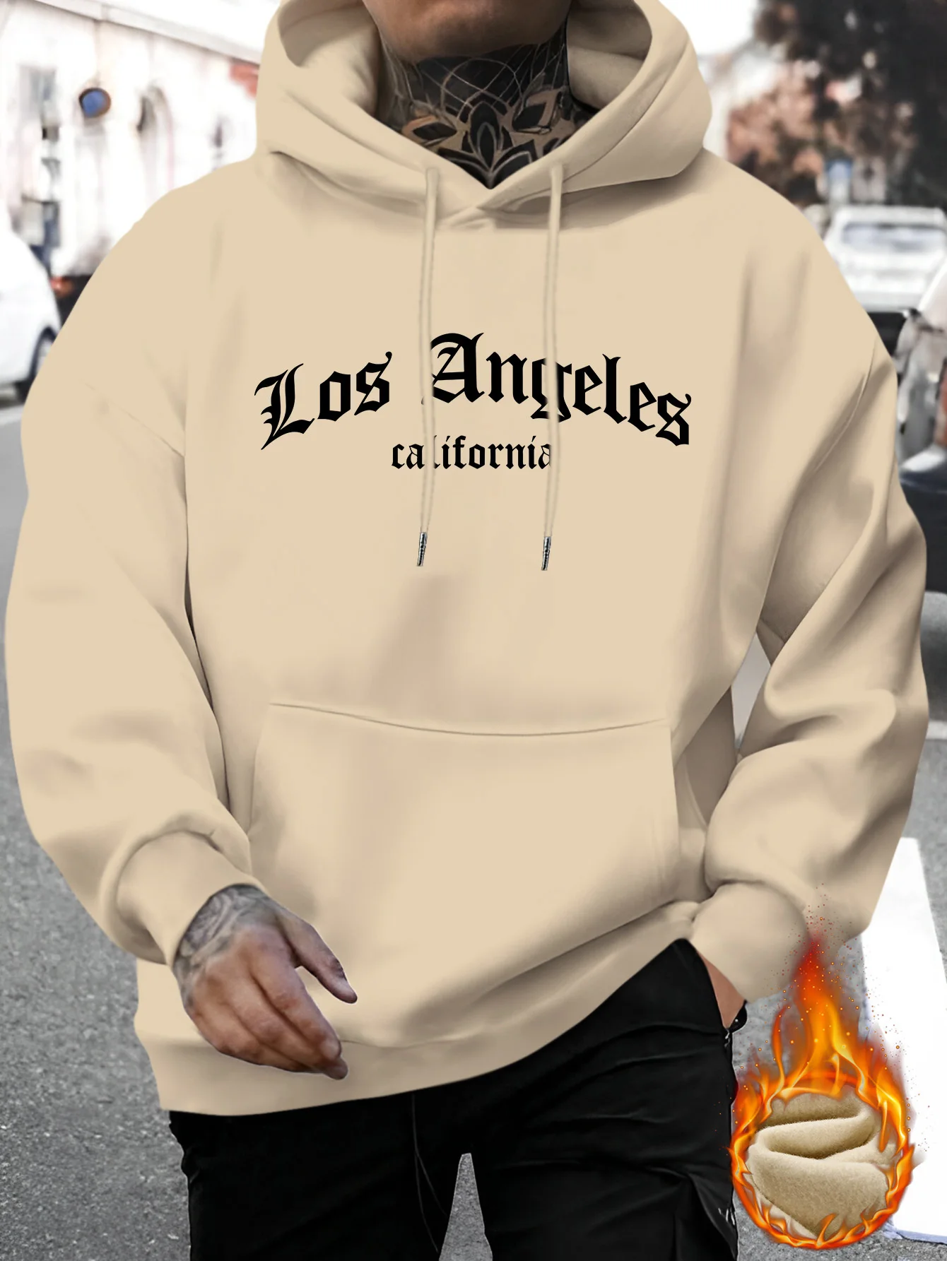 Autumn/winter Los Angeles California Print Men Hooded Sweatshirt Daily Outdoor Exercise Loose Fitness Casual Warm Street Style