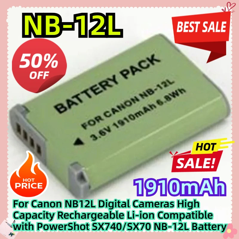 

For Canon NB12L Digital Cameras High Capacity Rechargeable Li-ion Compatible with PowerShot SX740/SX70 1910mAh NB-12L Battery