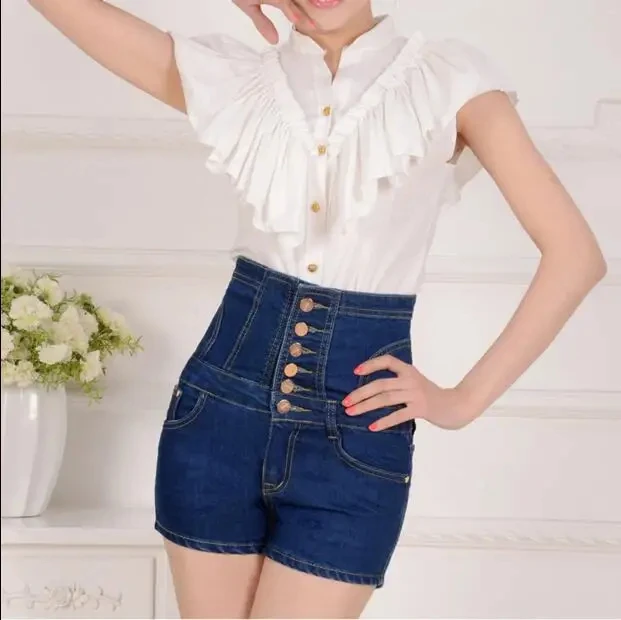 summer brand Fashion casual high waist female ladies girls slim elastic waist plus size denim shorts