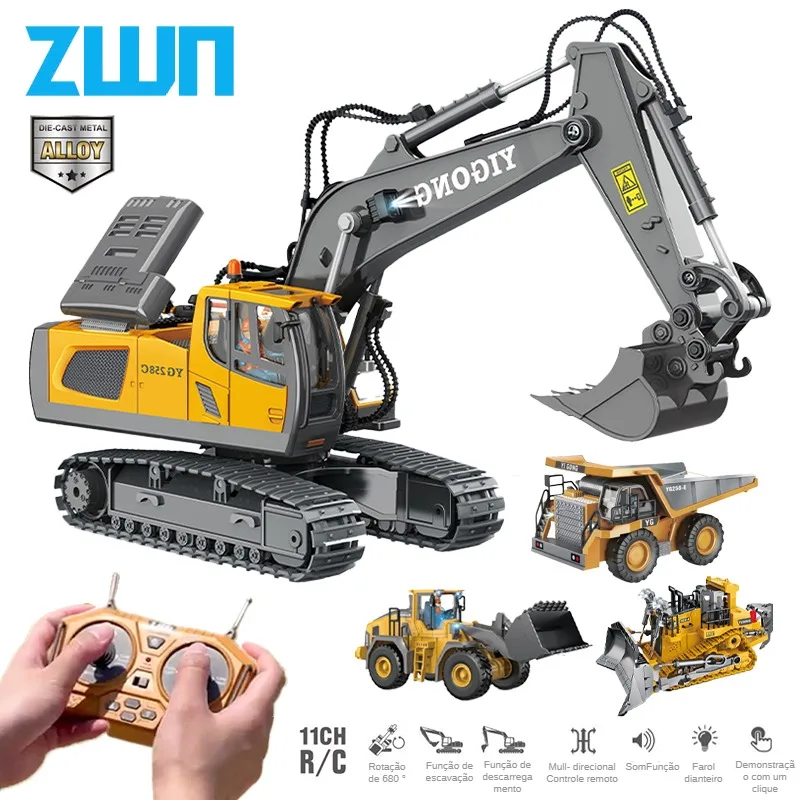 ZWN-Caminhão basculante escavadeira de controle remoto, RC Model Car Toy, Liga Profissional de Plástico, Simulação Veículo Construção para Criança, 2.4G