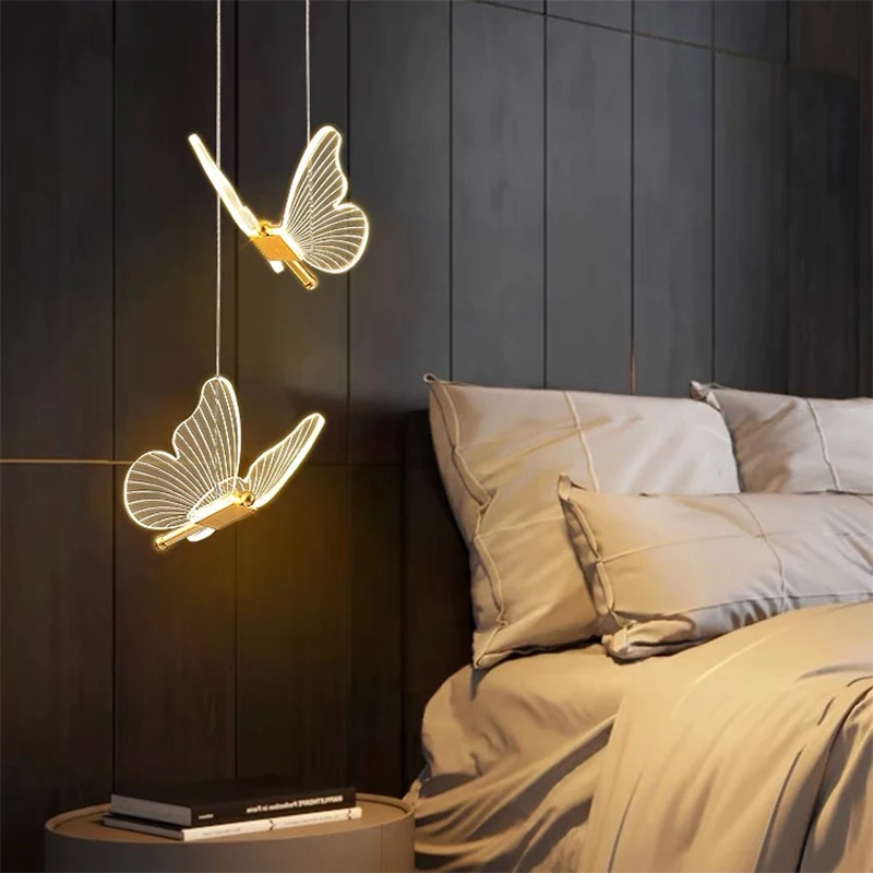 Indoor Golden Butterfly LED Pendant Lights Hanging Lamps for Kitchen Dinning Bedroom Chandelier Lighting Fixtures Home AC85-265V