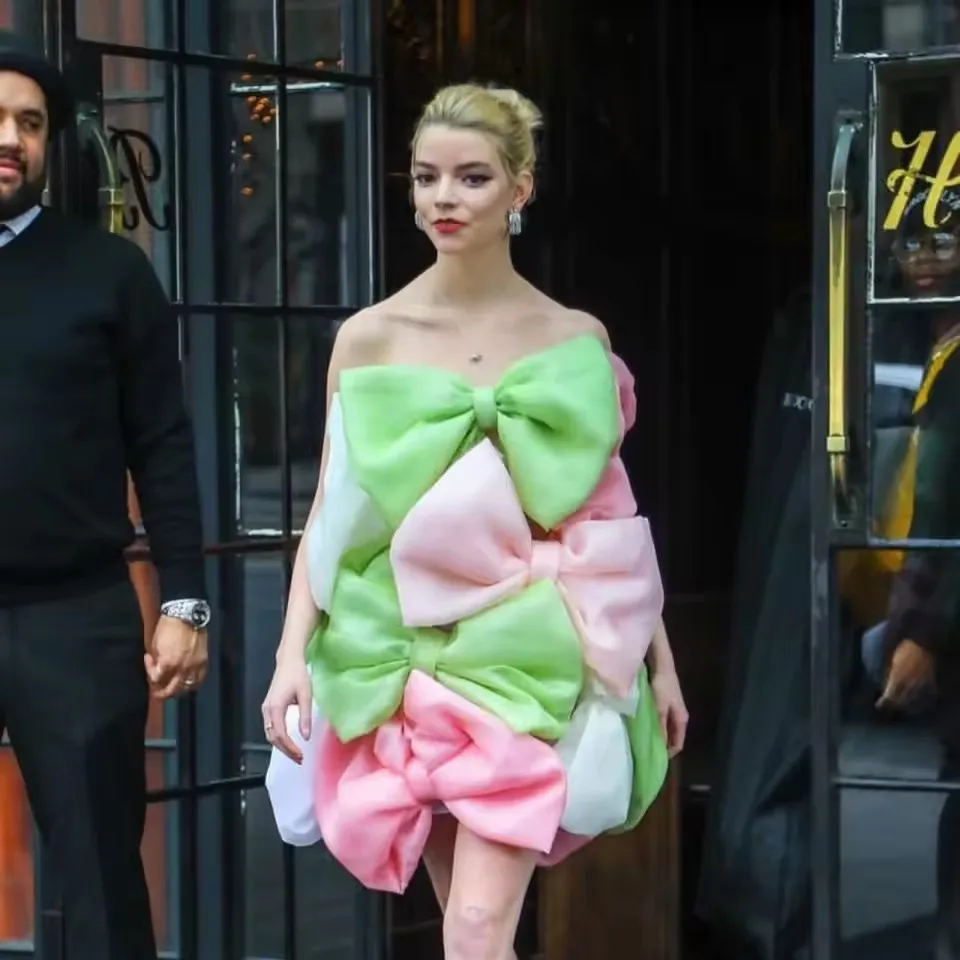 فستان سويتي ملون بدون حمالات على شكل حرف a للفتيات فستان حفلات أعياد الميلاد فساتين نسائية قصيرة بفيونكة لطيفة