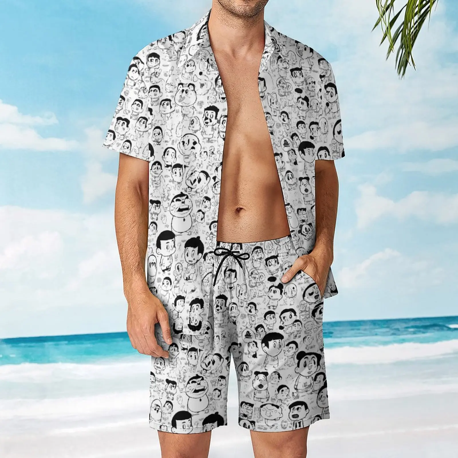 Traje de playa con estampado de dibujos animados para hombre, traje de natación de alto grado, talla europea, novedad, 2 piezas