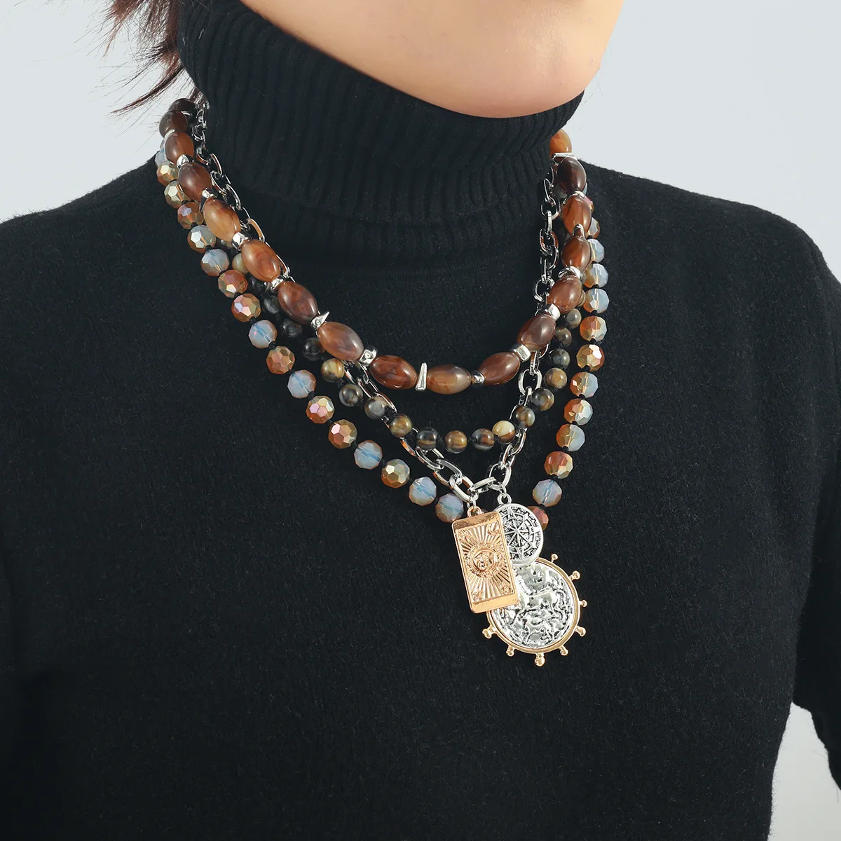 ZAA Luxury Women Jewelry 2025 Trend Vintage Irregular Pendant Multilayer Handmade Beaded Chain Necklaces Fashion Accessories