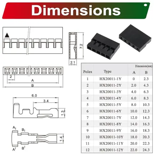 2.0mm Connectors and 24AWG  Cables, Dupont-2.0 Dupont,Dupont-2.0mm Single Row *2/3/4/5/6/7/8/9/10P (YO-DU2.0)